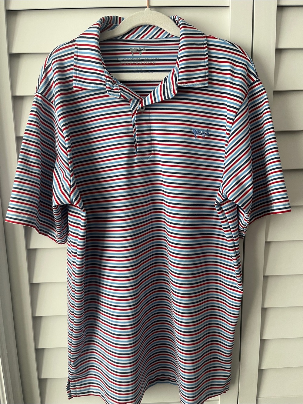 Coastal Cotton youth XL Striped Polo Shirt in Red, Blue & White